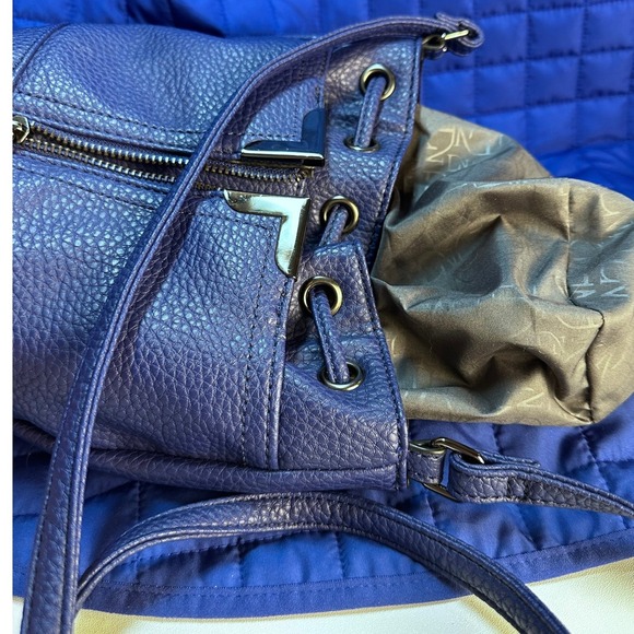 Danielle Nicole Blue Pebble Vegan PU Lthr Mini Drawstring Bucket Crossbody Bag - Picture 11 of 13